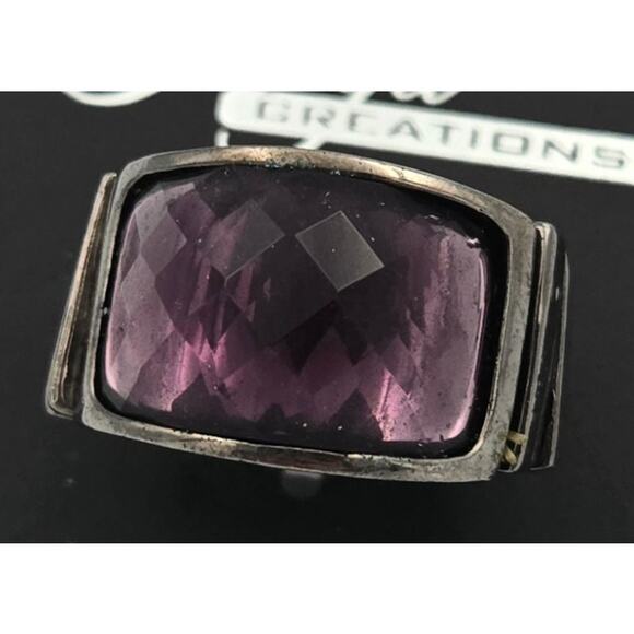 Tanya Creations Large Purple Rhinestone and Silver Toned Stretchy Band Ring - Picture 2 of 8